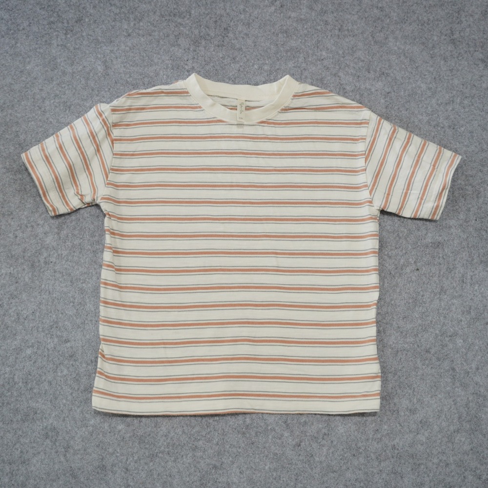 Rylee + Cru 4-5Y Striped T-Shirt Kids Cream Rust Short Sleeve 100% Cotton